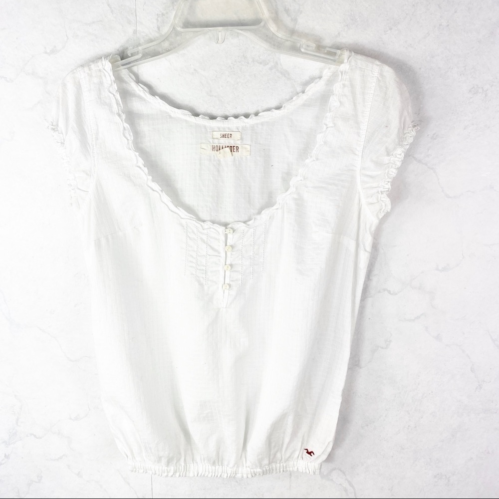[Hollister] White Short Sleeved Button Top